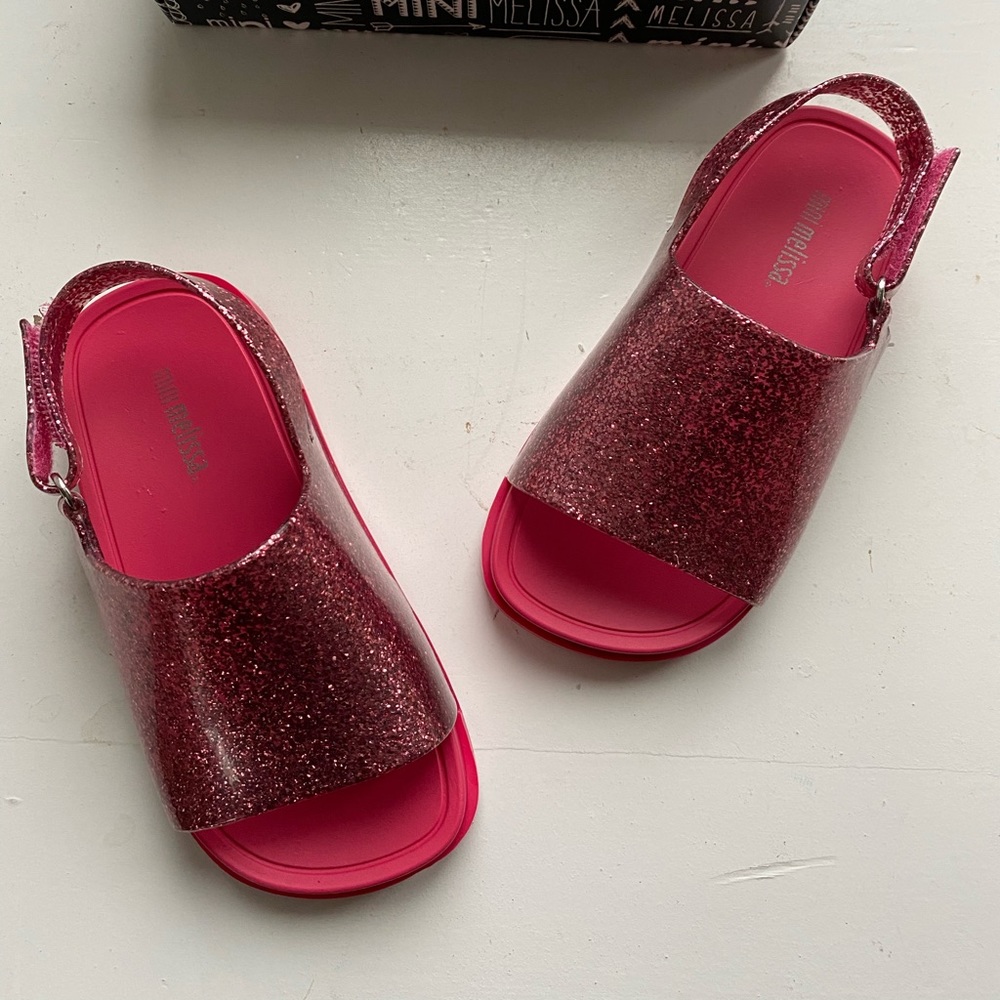 Mini melissa girls pink glitter sandals size 9